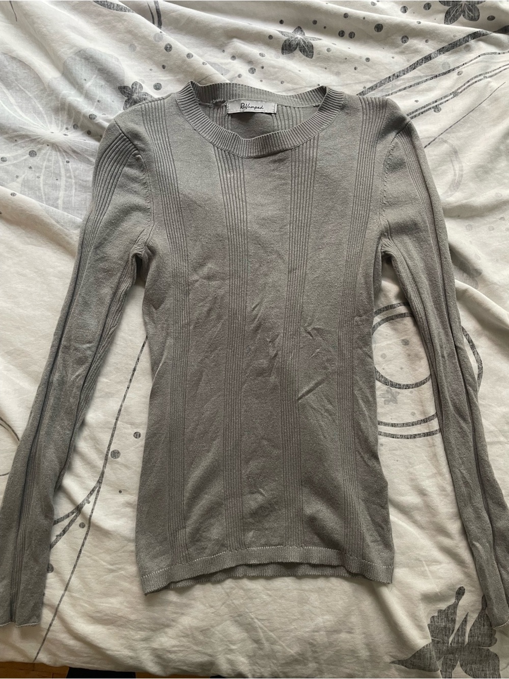 Revamped Light Gray Ribbed Crewneck Sweater